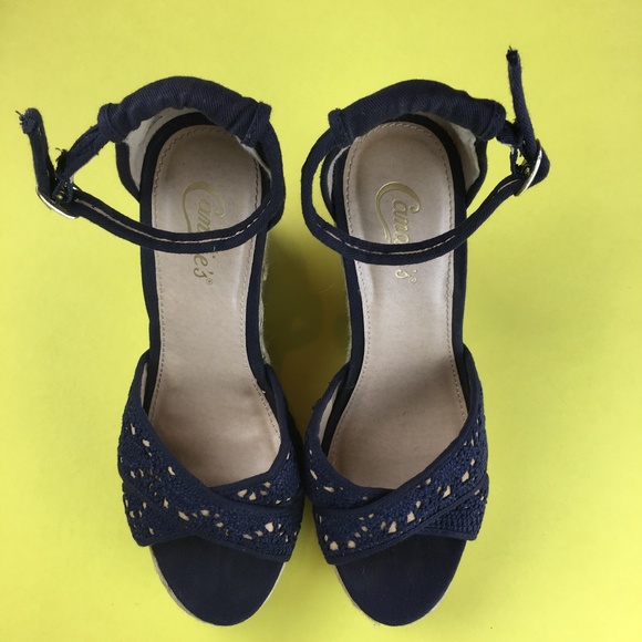 Candie's Casey Crochet Espadrille Wedge in Navy - Picture 3 of 7